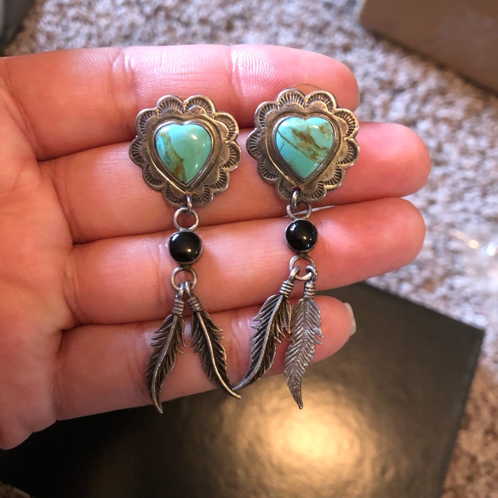 Sterling heart turquoise and onyx post earrings